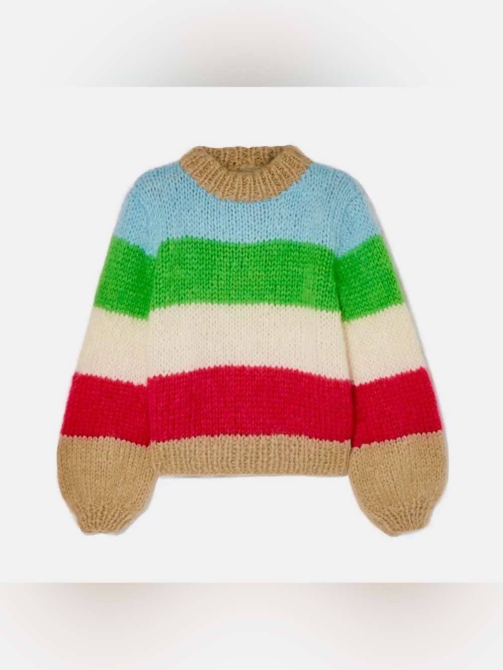 EUC GANNI Julliard Mohair/Wool Chunky Striped Balloon Sleeve Sweater M Multi